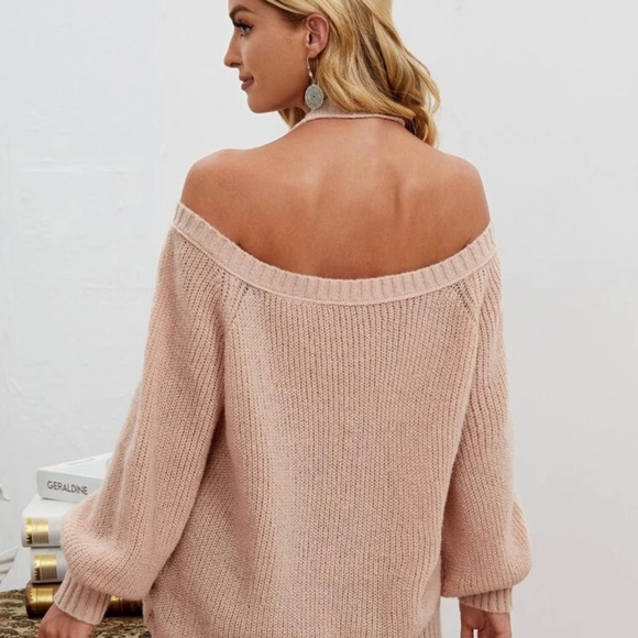 Solid Bishop Sleeve Halter Sweater - Picture 4 of 6